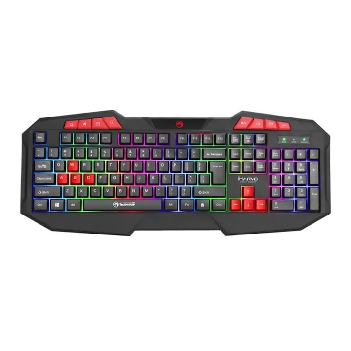 Клавиатура Marvo K602, гейминг, LED, черна, USBMarvo геймърска клавиатура Gaming keyboard 112 keys - K602 - Rainbow backlight