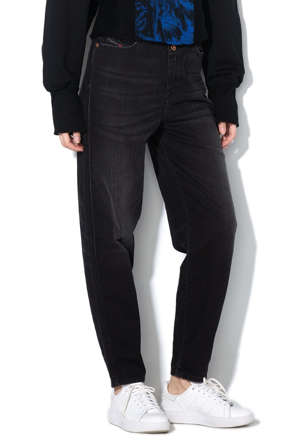 Diesel, Blugi regular fit cu croiala dreapta Alys, Negru stins