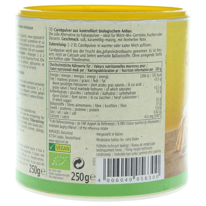 Pudra carob vegana bio, 250g, Rapunzel