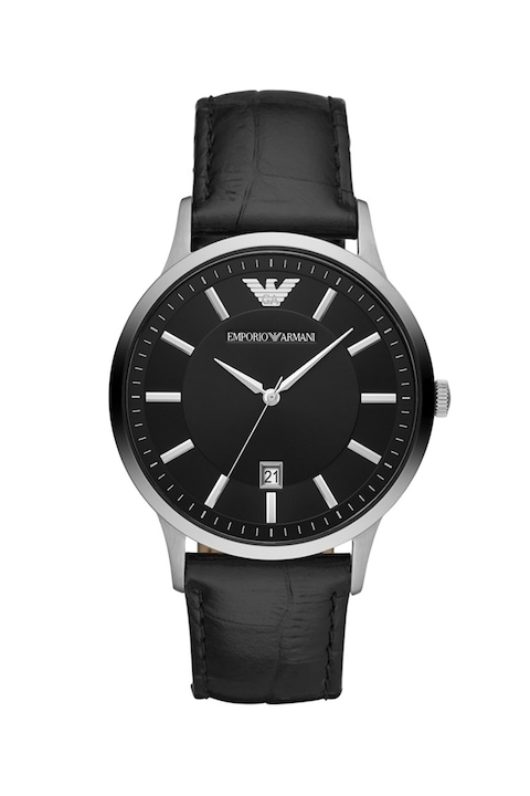 Emporio Armani, Часовник с кожена каишка, Черен