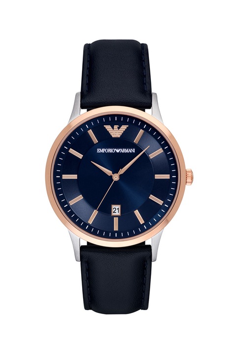 Emporio Armani, Ceas quartz cu o curea de piele, Bleumarin inchis