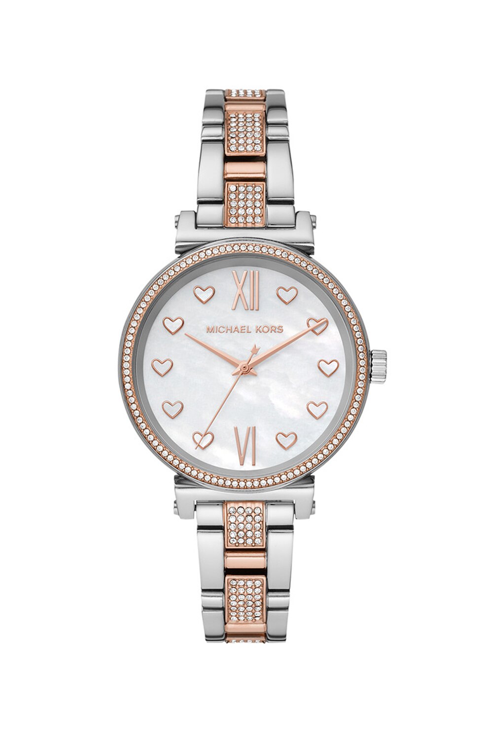 Michael Kors, Ceas din otel inoxidabil decorat cu cristale, Argintiu/Auriu rose