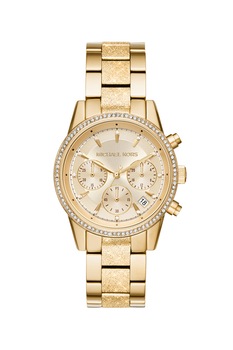 Michael Kors, Ceas cronograf decorat cu cristale, Auriu deschis Michael Kors, Ceas cronograf decorat cu cristale, Auriu deschis