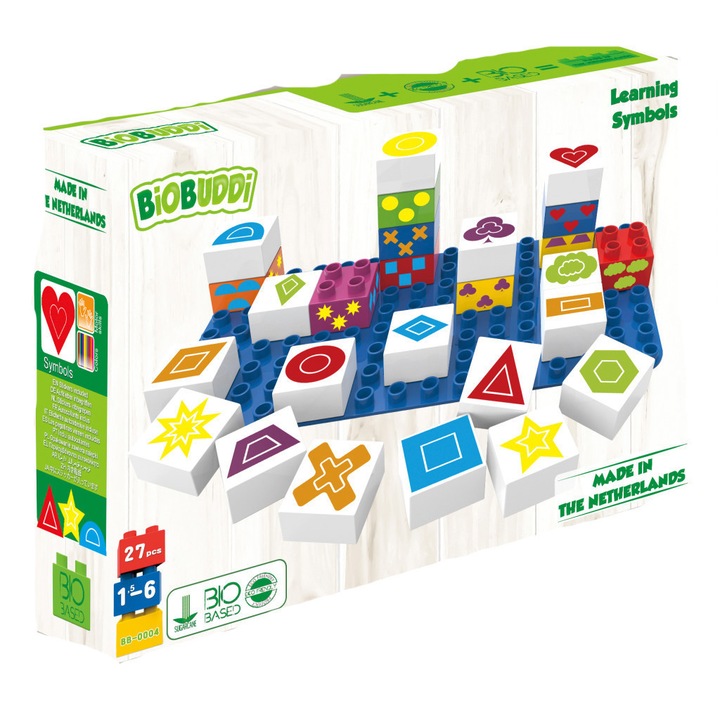 Set de constructie Bio Buddi Designer - Cuburi cu forme geometrice, 27 piese