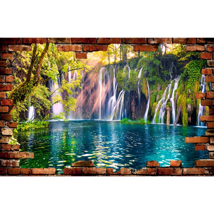Sticker iluzie cascada peisaj liniste broken wall 135x90 cm