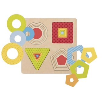 Puzzle Multistrat - Figuri geometrice, 16 piese, Goki din lemn Puzzle Multistrat - Figuri geometrice, 16 piese, Goki din lemn