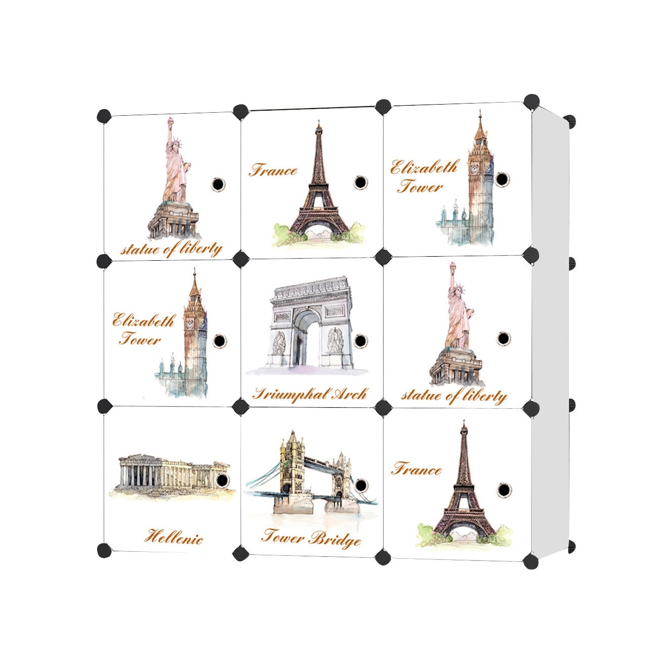 Dulap tip Soldat, Monuments Style, Alb, 9 Usi