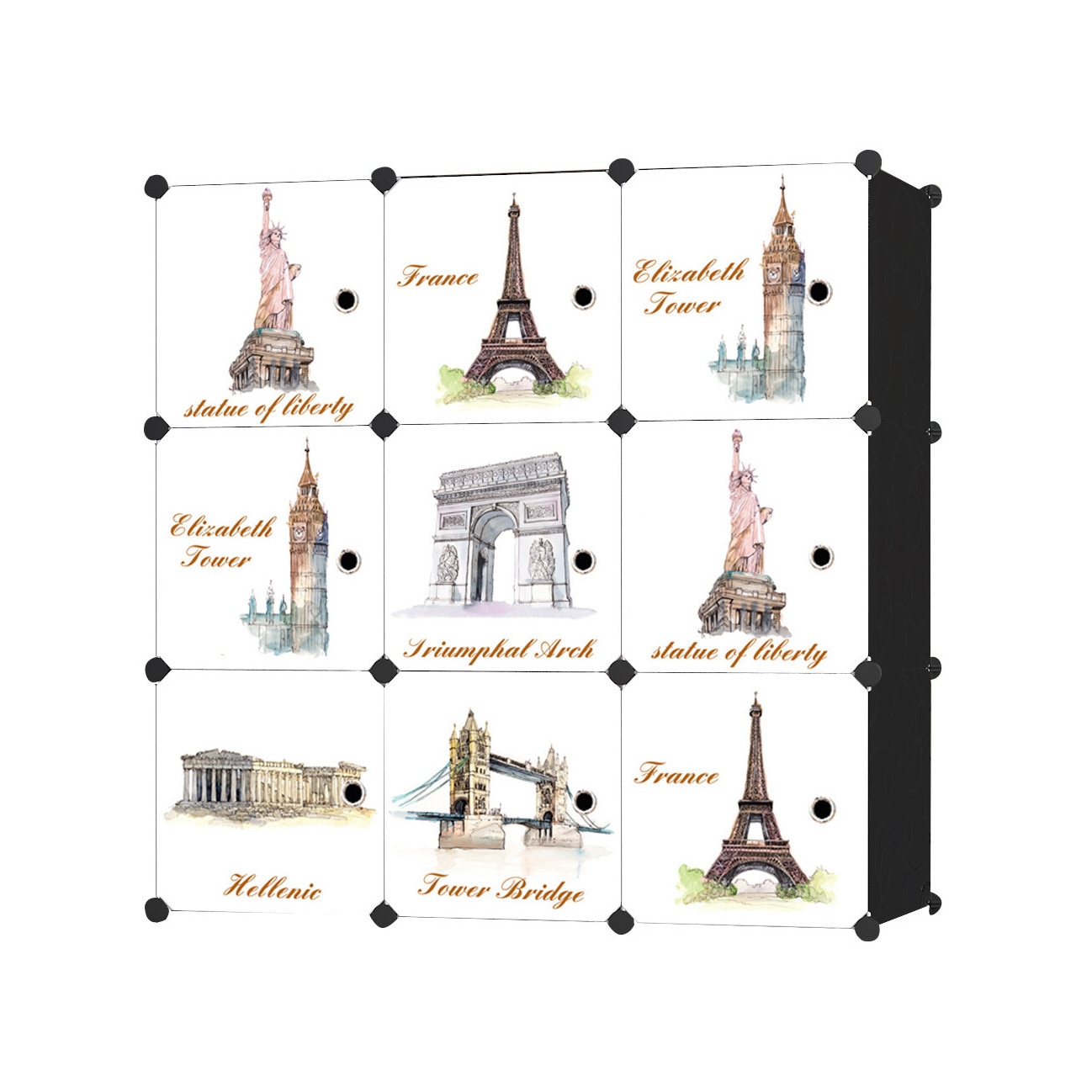 Dulap tip Soldat, Monuments Style, Negru, 9 Usi