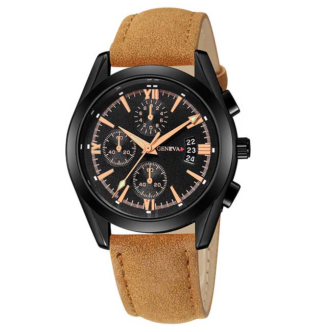 Ceas Geneva Unisex Quartz Casual Elegant Orange, PN999504OE, curea din piele, afisaj Analog