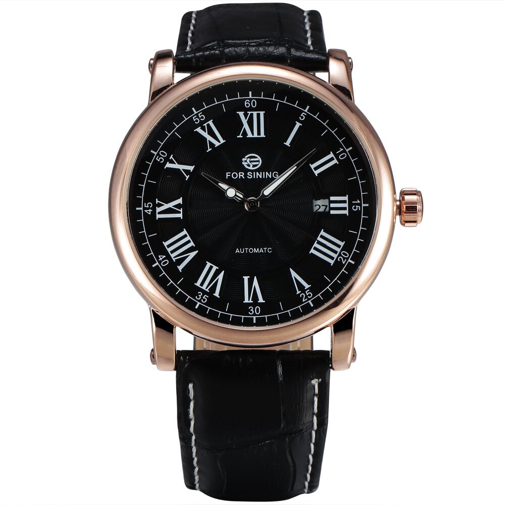 Ceas Forsining Unisex Automatic Casual Elegant Negru, PN999146NU, curea din piele, afisaj Analog