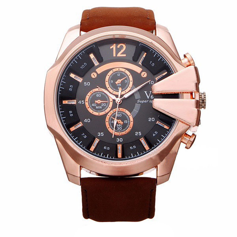 Ceas V6 Unisex Quartz Casual Elegant Rose, PN999784RE, curea din piele, afisaj Analog