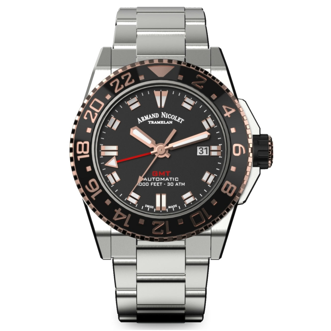 Ceas barbatesc ARMAND NICOLET, A486ASN NS MA4480AA, Automatic, Swiss Made, otel inox 316L, functie GMT, 300m