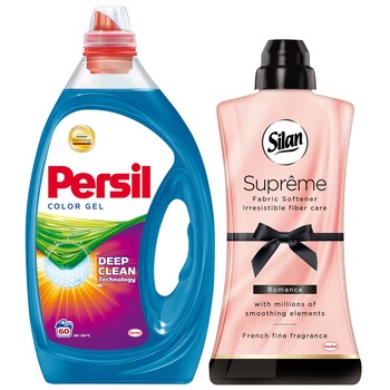 Pachet Persil Gel Color 3L 60 spalari + Silan Supreme Romance 1,2L Pachet Persil Gel Color 3L 60 spalari + Silan Supreme Romance 1,2L