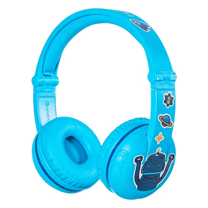 Безжични Bluetooth слушалки за деца BuddyPhones Play , Ограничен до 75, 85 или 94 dB, Сгъваеми с 14-часов живот на батерията, Сини