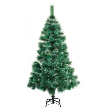 Brad Artificial de Craciun, Tip Pin, 180cm, 200 Ramuri,Cu Cetina Verde si Varfuri Albe, Ace 3D cu Suport Metalic Inclus Brad Artificial de Craciun, Tip Pin, 180cm, 200 Ramuri,Cu Cetina Verde si Varfuri Albe, Ace 3D cu Suport Metalic Inclus