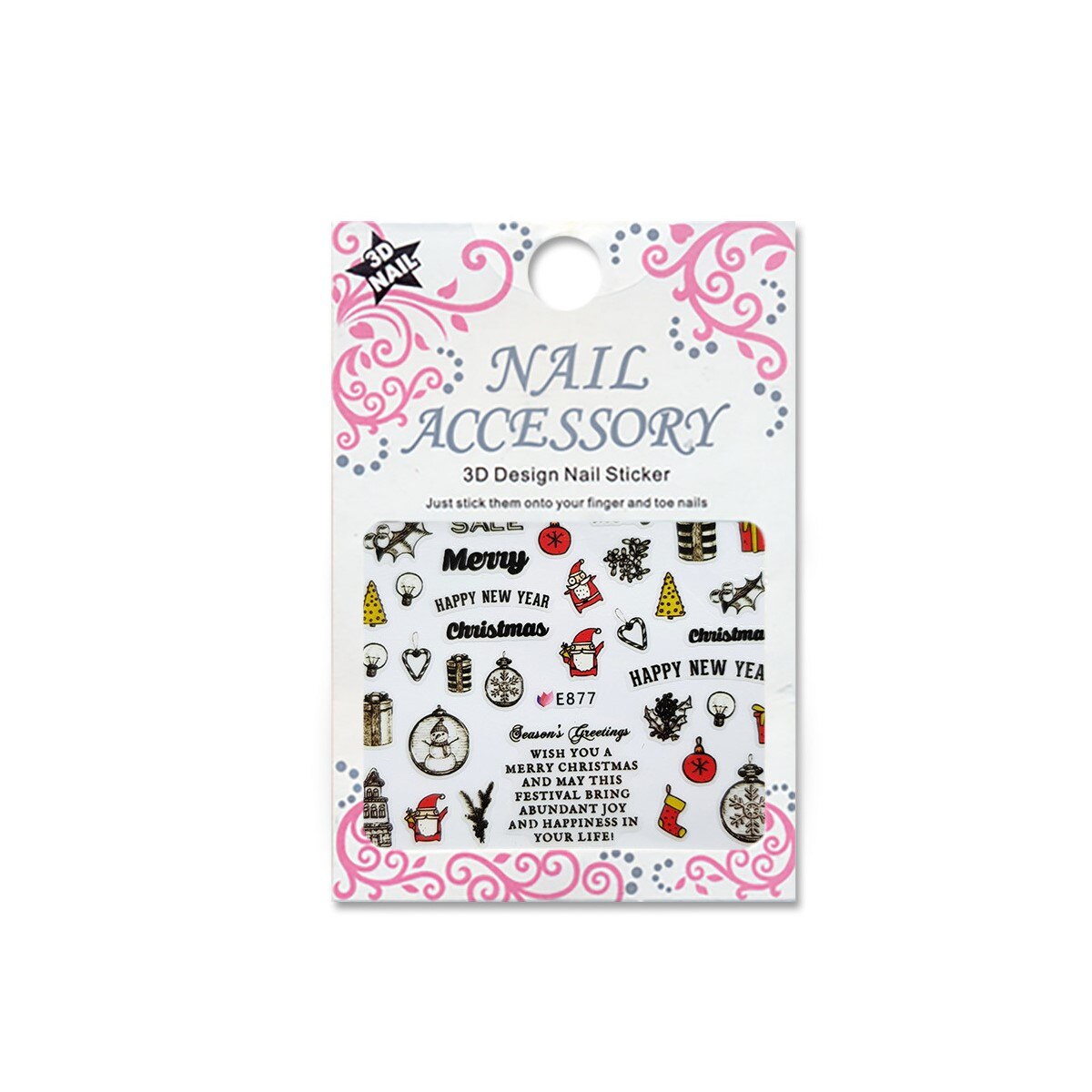 Decoratiuni cu efect acrilic 3D, MoonbasaNails, E877, Model Craciun, Multicolor