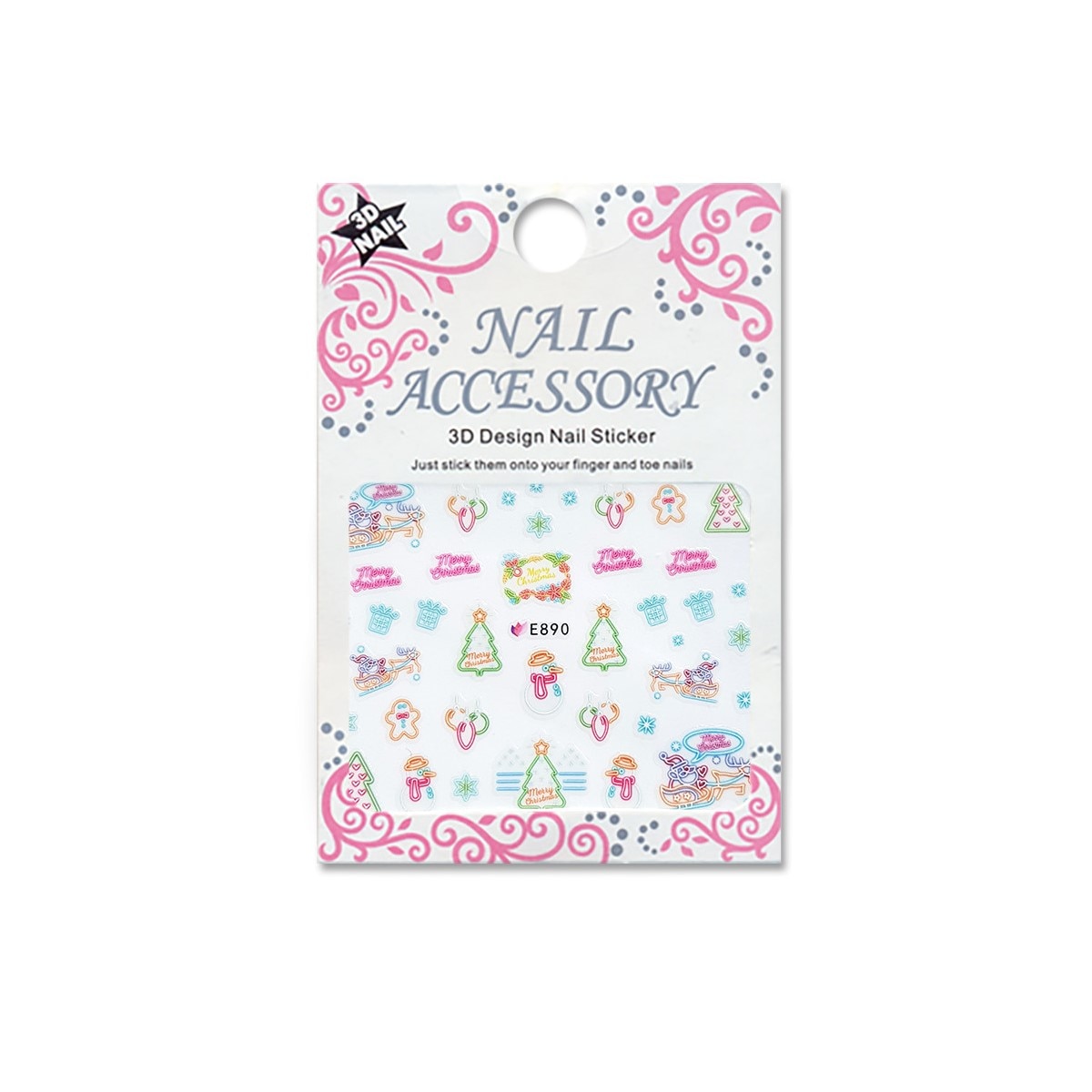 Decoratiuni cu efect acrilic 3D, MoonbasaNails, E890, Neon Christmas, Multicolor