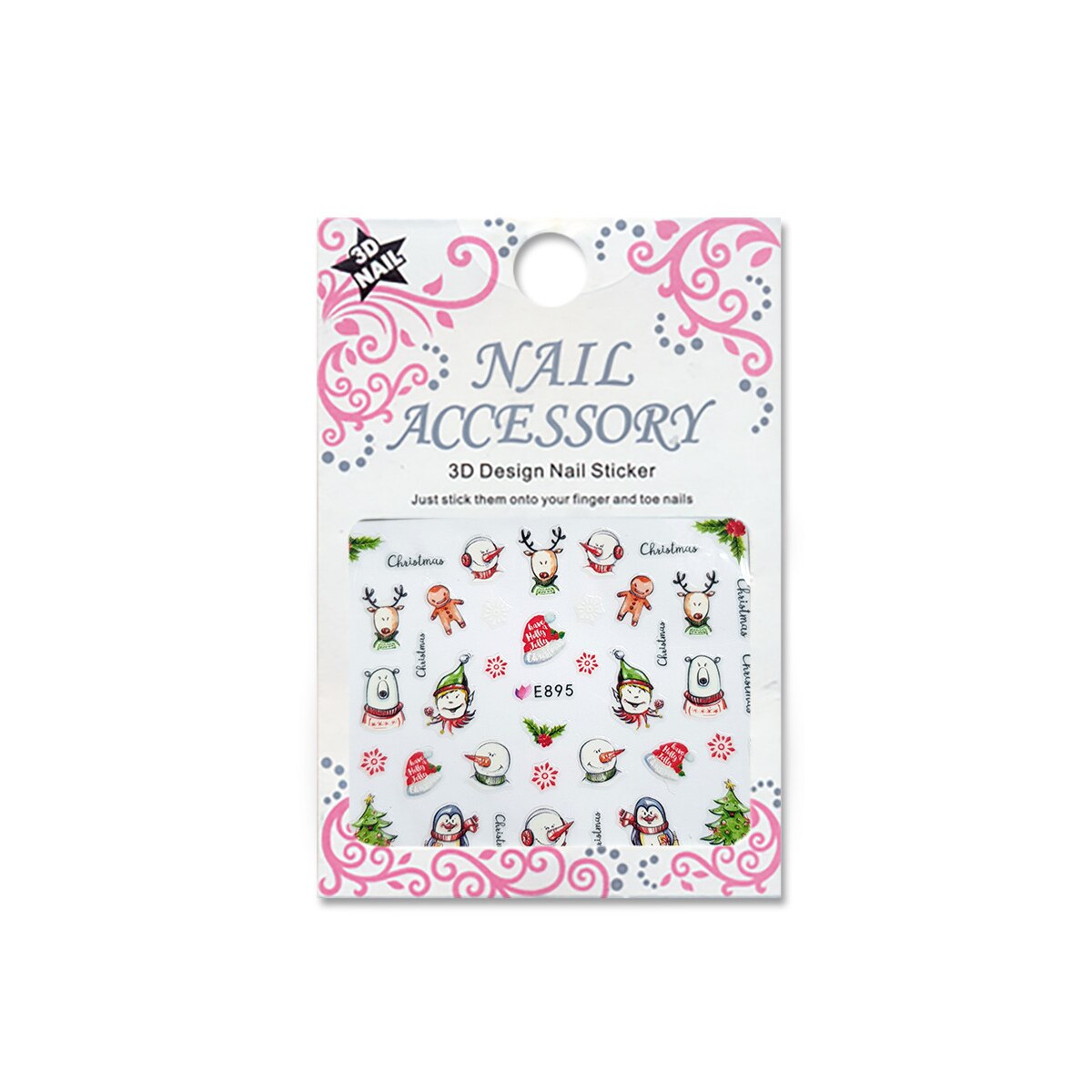 Tatuaj sticker cu efect acrilic pentru decor unghii E895, MoonbasaNails, Multicolor