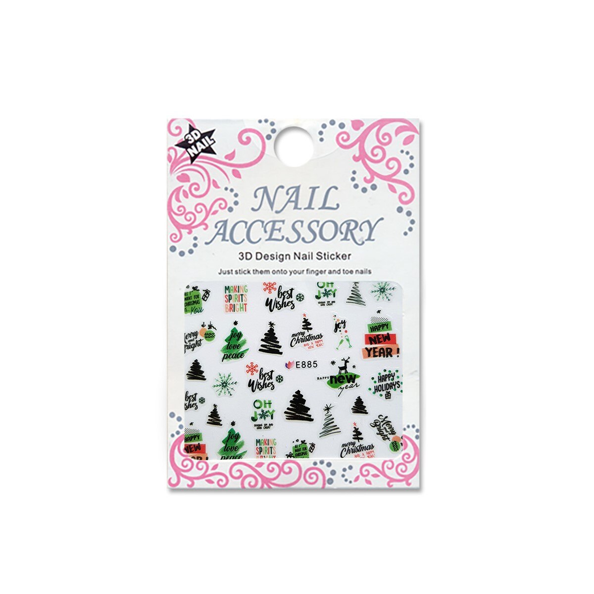 Decoratiuni cu efect acrilic 3D, MoonbasaNails, E885, Model de Craciun, Multicolor