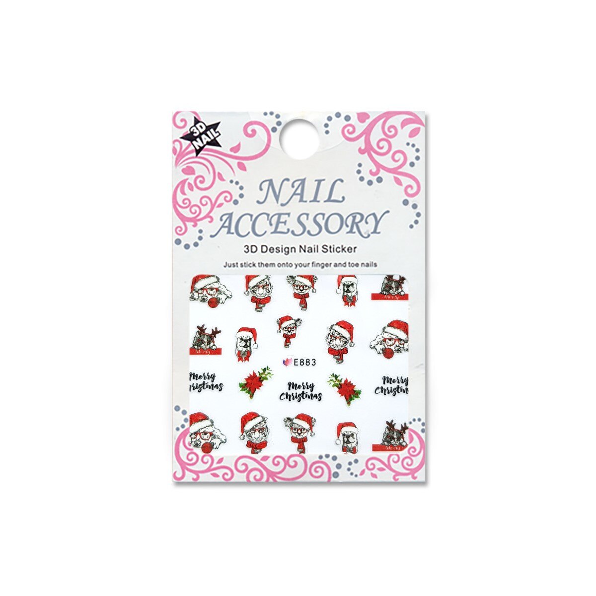 Decoratiuni cu efect acrilic 3D, MoonbasaNails, E883 , Model Craciun, Multicolor