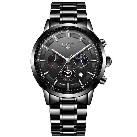 Ceas de mana barbatesc, Lige, Business, Luxury, Elegant, Mecanism Quartz, Calendar, Cronometru, Ora, Negru