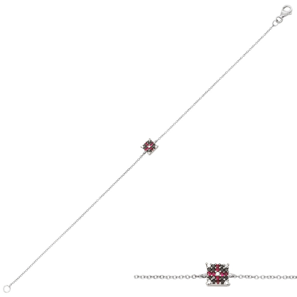 Bratara din aur alb 18 K, 1.3 g, diamante 0.11 carate si rubine 0.06 carate, 25 pietre, lungime 18 cm, Orsini