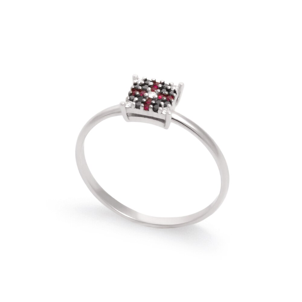 Inel din aur alb 18 K, 1.3 g, diamante 0.11 carate si rubine 0.06 carate, 25 pietre, marime 55, Orsini