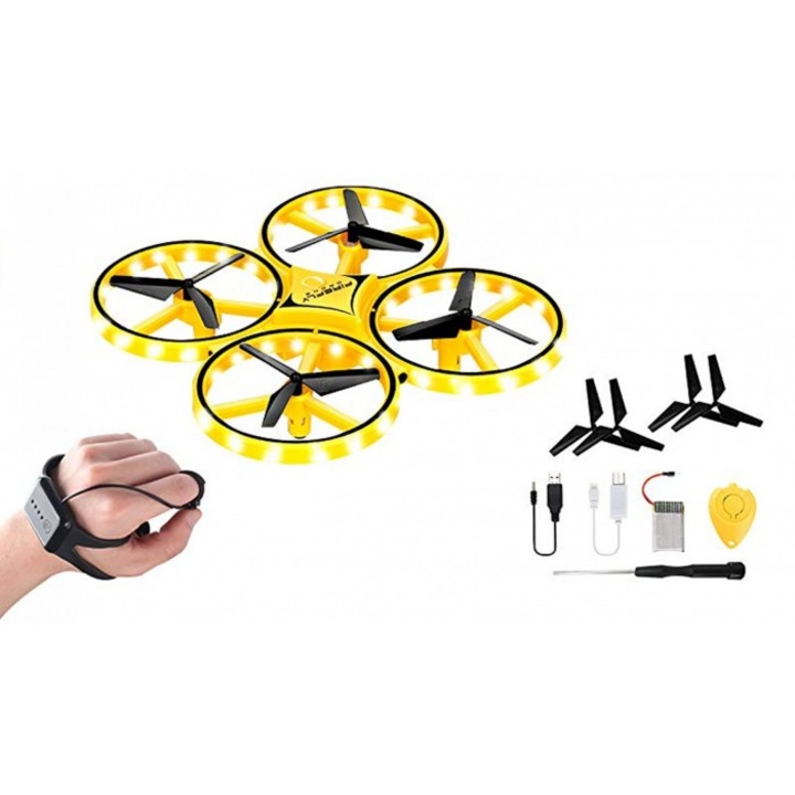 Вътрешен/външен UFO дрон, управляван с жестове, въртене на 360 градуса, вградени светодиоди