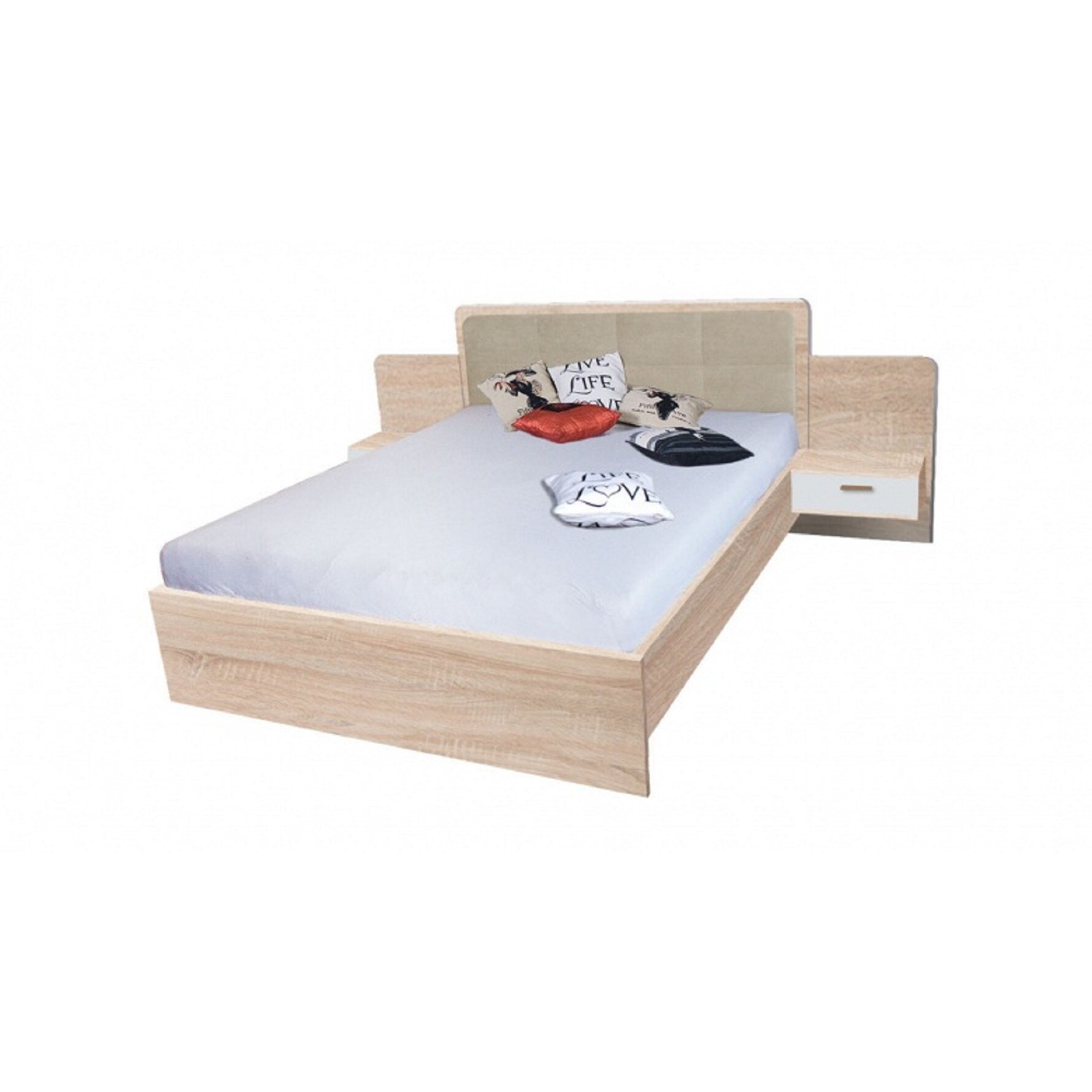 Pat cu noptiere Effect, CB 2, culoare Sonoma/Alb, 208 x 275 cm