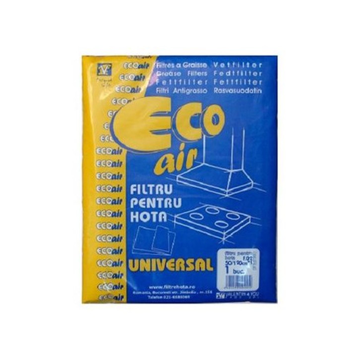 Set 3 bucati filtru pentru hota universal, ECOair, alb, 50x60 cm