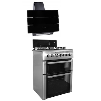 Aragaz mixt Studio Casa Duetto FM60/60 cm si hota cristal negru 60 cm, 2 cuptoare: Cuptor electric + Cuptor gaz, 4 arzatoare gaz, Ventilator, Aprindere electrica, Inox /Sticla neagra Aragaz mixt Studio Casa Duetto FM60/60 cm si hota cristal negru 60 cm, 2 cuptoare: Cuptor electric + Cuptor gaz, 4 arzatoare gaz, Ventilator, Aprindere electrica, Inox /Sticla neagra