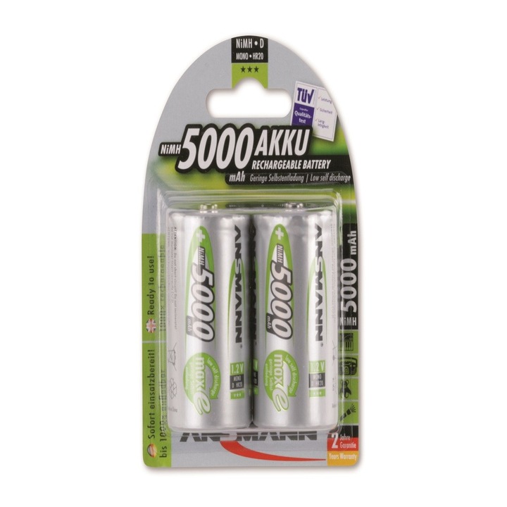 Ansmann D akkumulátor, 5000mAh, buborékfólia, 2 darab