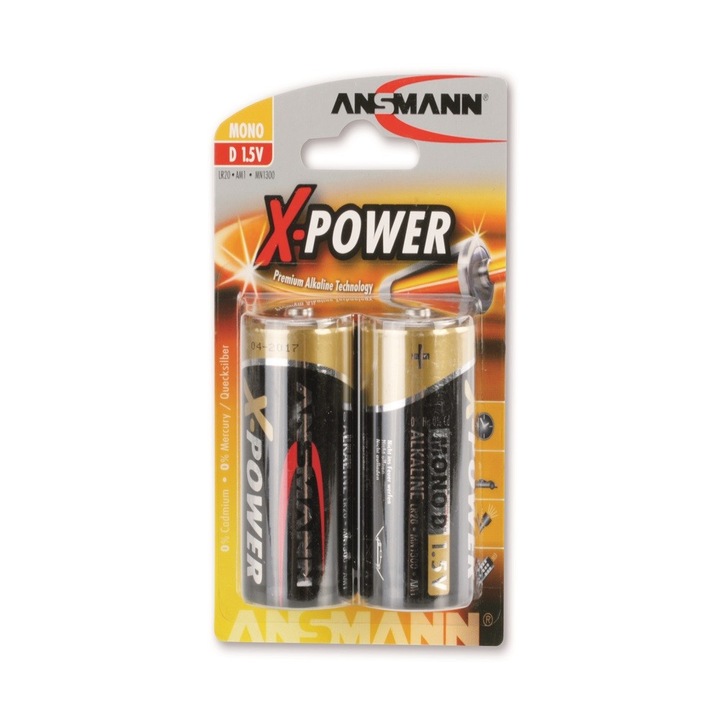 Baterii alcaline Ansmann XPower D, LR20, blister 2 bucati