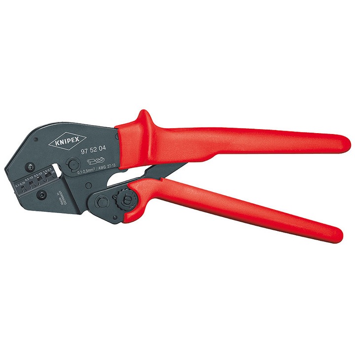 Cleste sertizat conectori cu fisa neizolati, deschisi, KNIPEX, 0.1 - 2.5 mm²