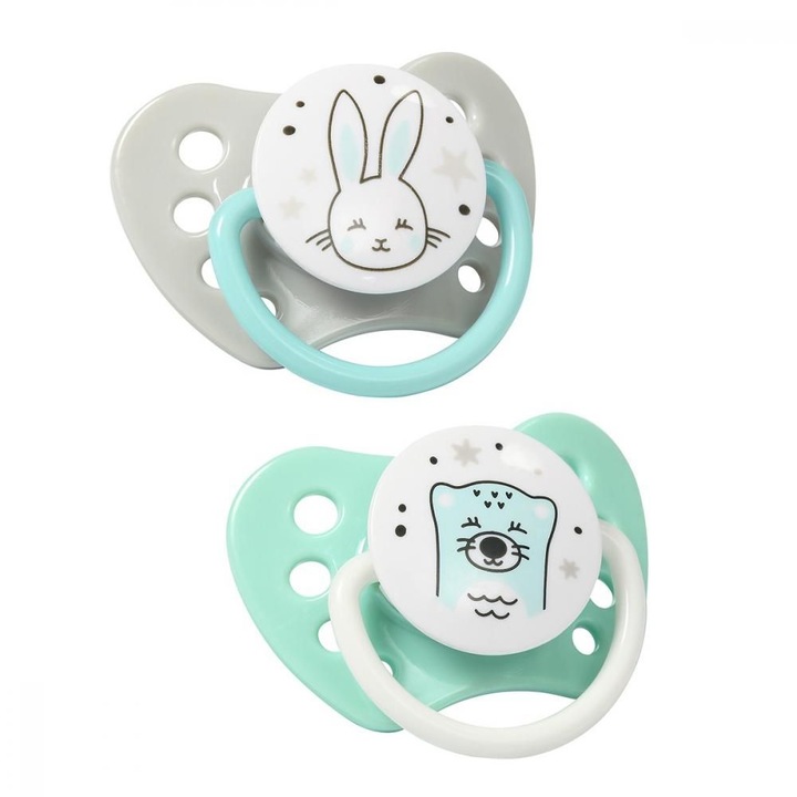 Set 2 suzete anatomice din silicon BabyOno 1226/01, Verde 0-3 luni