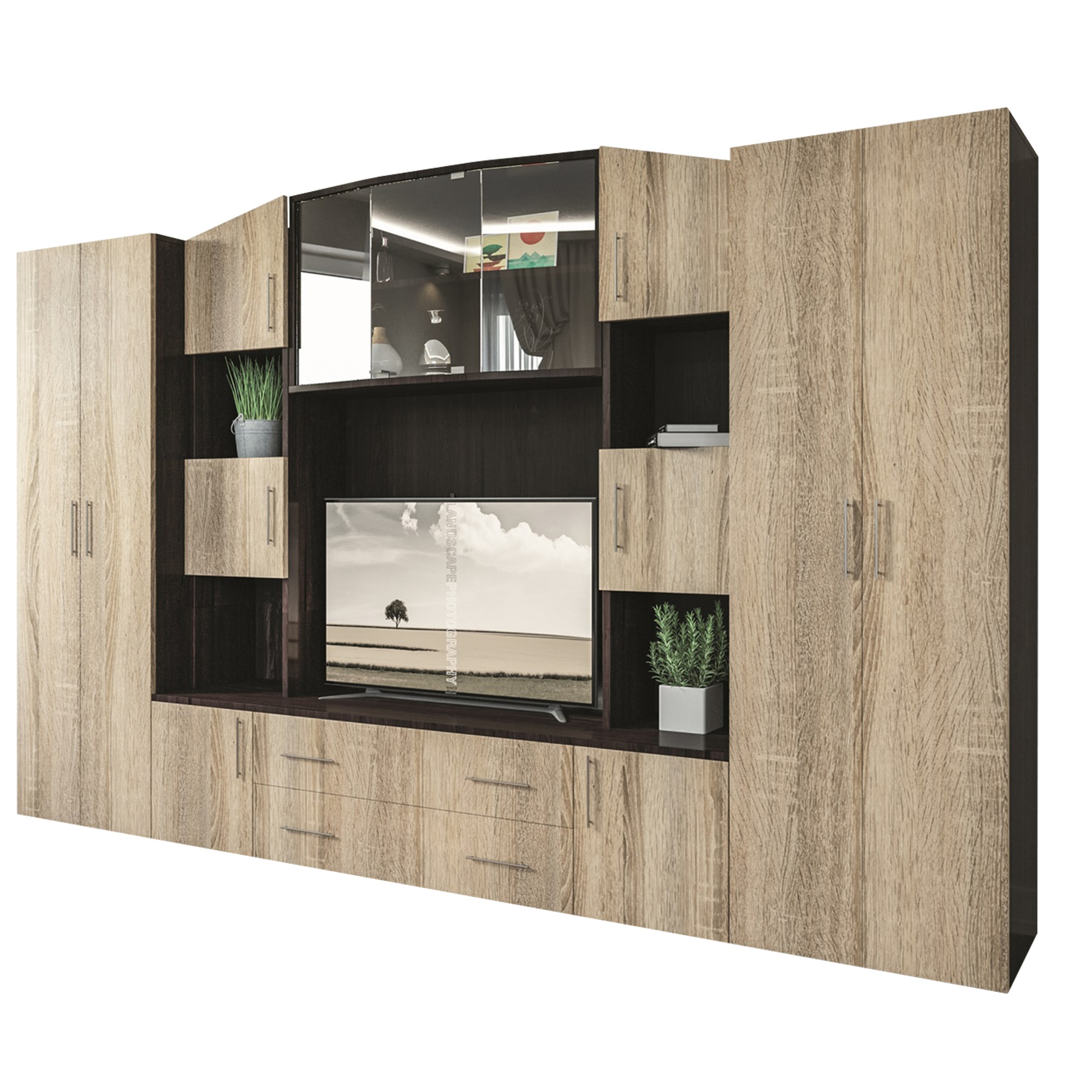 Set Living FABIANA, 300x44x201cm, Sonoma + Wenge