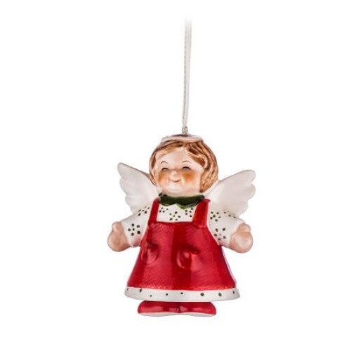 Ornament brad, inger clopotel, din portelan, inaltime 6cm, Rosu/Alb