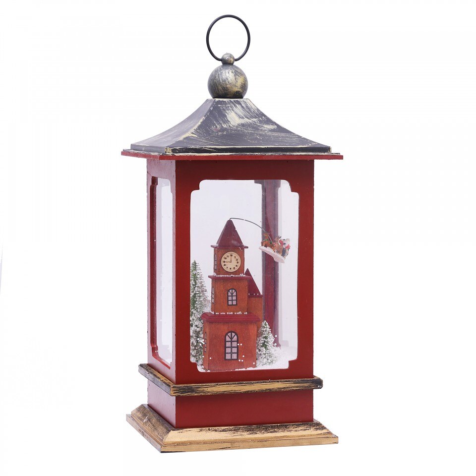 Felinar Muzical Blauman, cu led si zapada artificiala, model Church, Rosu, 5W