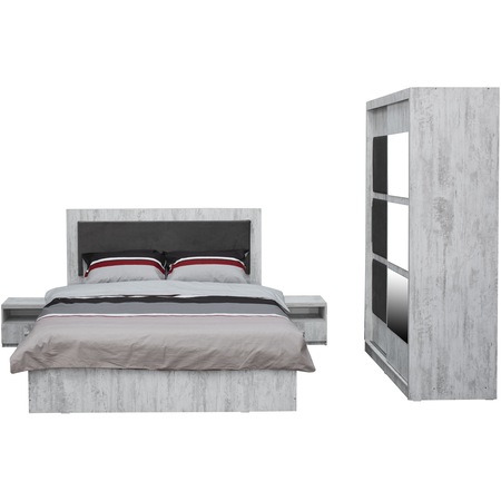 Dormitor Kring Antiq, pat 160x200,Dulap 2 usi glisante, pin antic