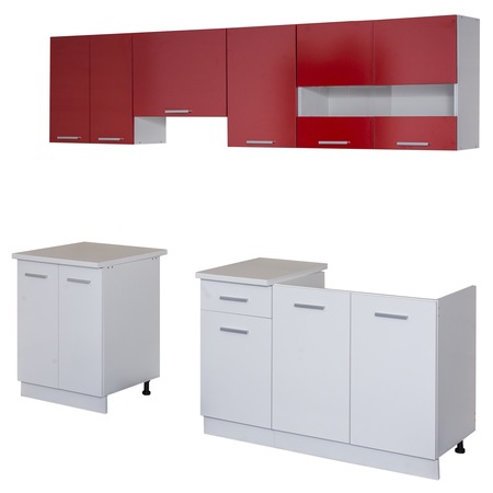 Bucatarie Kring Madalina, 240x195,5x60 cm, rosu lucios / alb lucios
