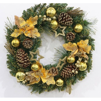 Coronita brad artificial Cezo cu decoratiuni, auriu , 50 cm Coronita brad artificial Cezo cu decoratiuni, auriu , 50 cm