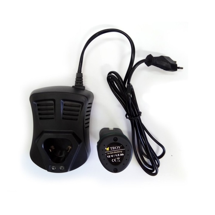 Masina de gaurit si insurubat cu doi acumulatori Troy 13122, 2x12 V, 1.5 Ah