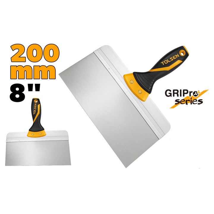 TOLSEN Spaclu lat TOLSEN Industrial 200mm (8"), lama inox, maner ergonomic din 2 componente, ideal pentru gips-carton si finisaje profesionale, calitate profesionala, durabil, pentru vopsit si tencuit, marca TOLSEN Romania, piese de calitate profesionala