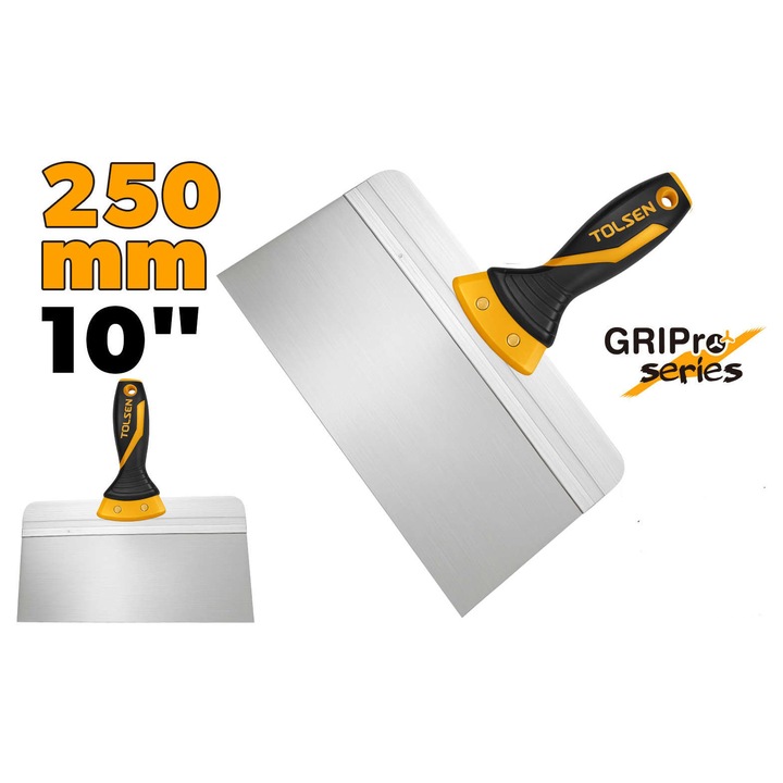 TOLSEN Spaclu lat TOLSEN Industrial 250mm (10"), lama inox, maner ergonomic din 2 componente, ideal pentru gips-carton si finisaje profesionale, calitate profesionala, durabil, pentru vopsit si tencuit, marca TOLSEN Romania, piese de calitate profesionala