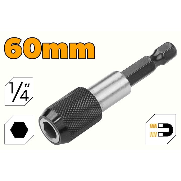 Suport varf surubelnita TOLSEN 60 mm, magnetic cu eliberare rapida, Cr-V, otel inox si aluminiu, prindere rapida si sigura, uz industrial