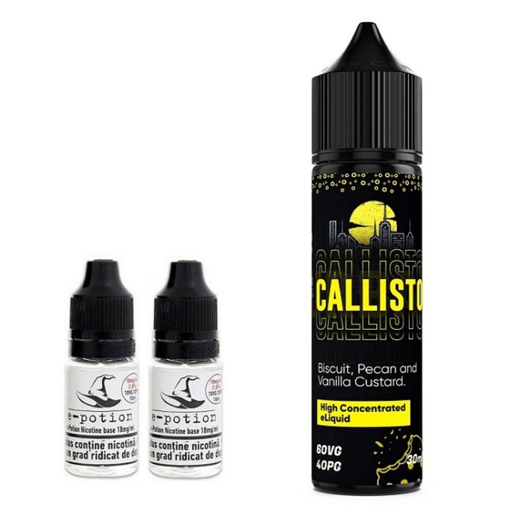 Pachet Lichid tigara electronica premium Callisto, 8mg/ml, 50ml cu nicotina, Lichid Tigara Electronica premium cu nicotina Smokemania Lichid tigara electronica