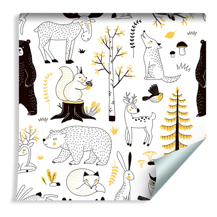 Tapet Stil Scandinav, Pentru Copii Animale Forestiere 53cm x 10m