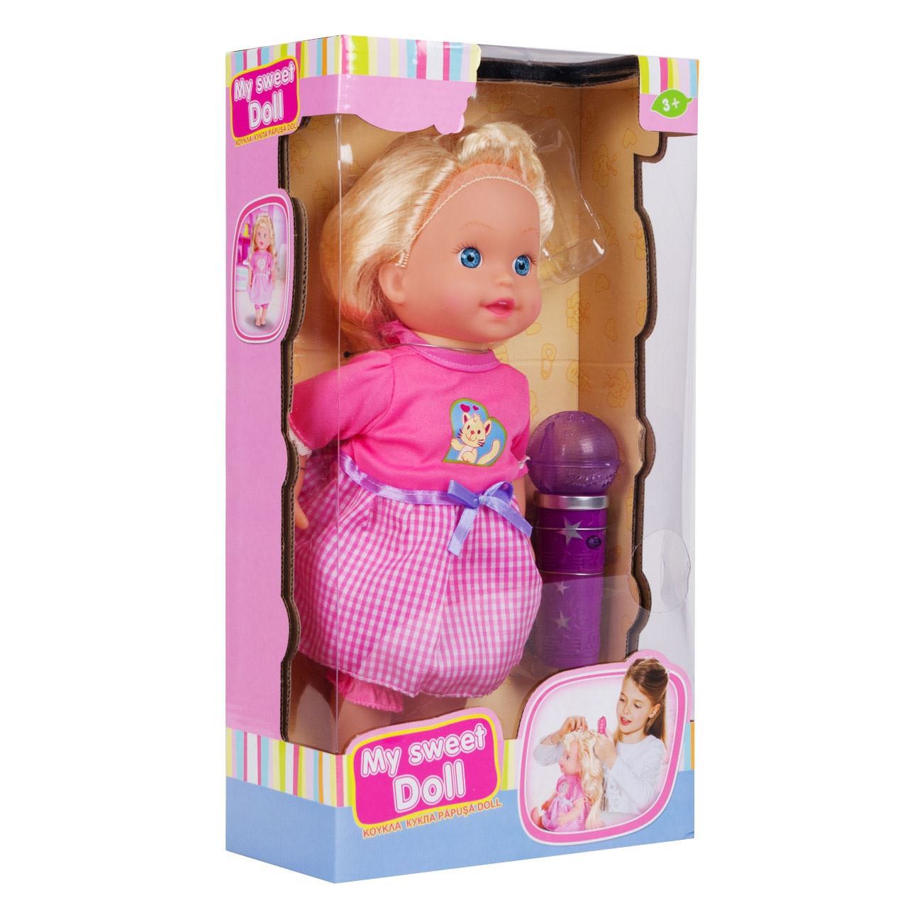 Papusa cu microfon pentru fete, 34 cm , ATS , imbracata in roz