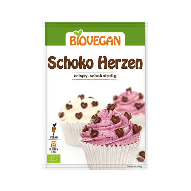 Inimioare decorative din ciocolata Fara Gluten Biovegan 35 g