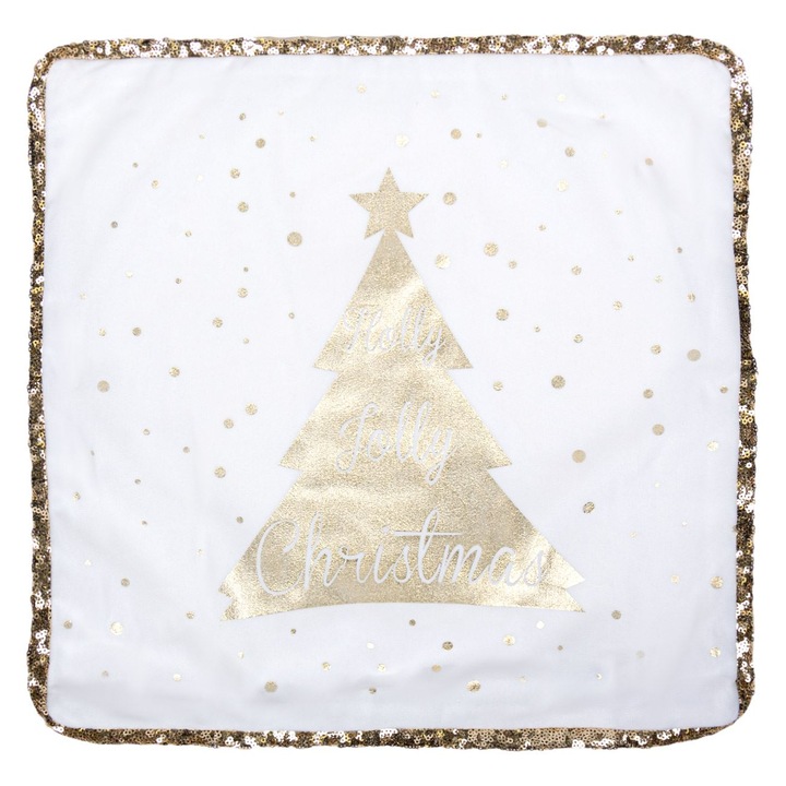 Fata de perna cu imprimeu brad auriu de Craciun, 40 x 40 cm